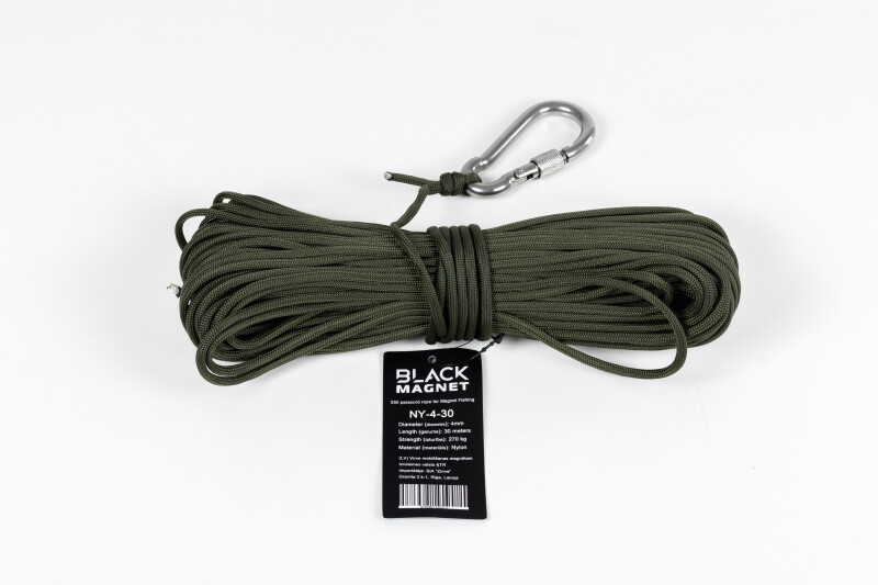 4 mm x 30 m virvė paracord paieškos magnetui Black Magnet