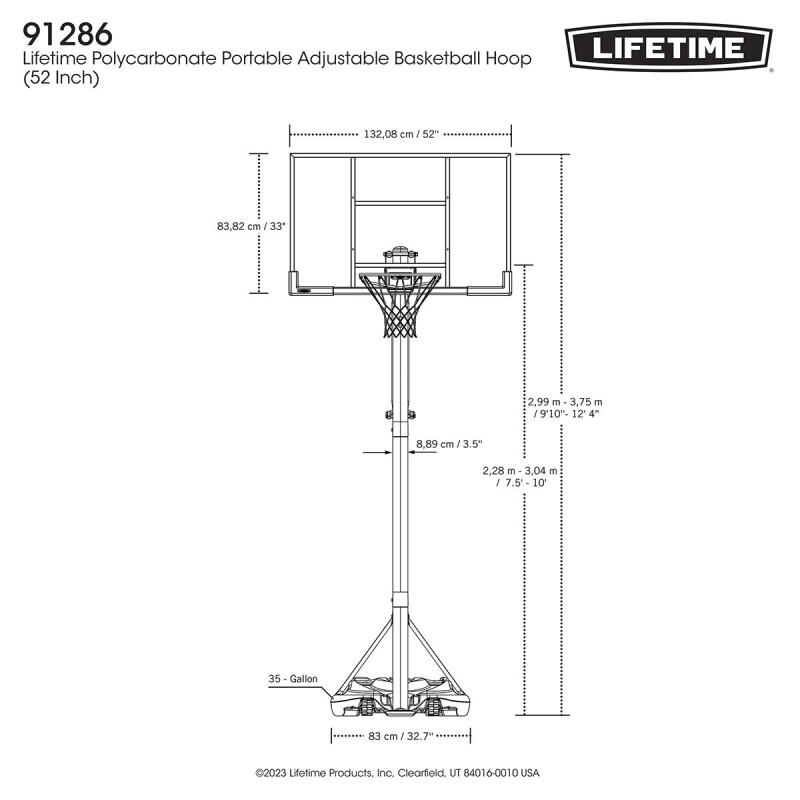 LIFETIME 91286 Reguliuojamas krepšinio žiedas (2.28 - 3.05m) (Power Lift!)