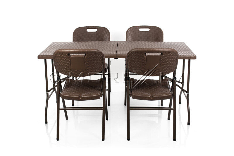 Folding table with a rattan design 152x70 cm + 4 chairs