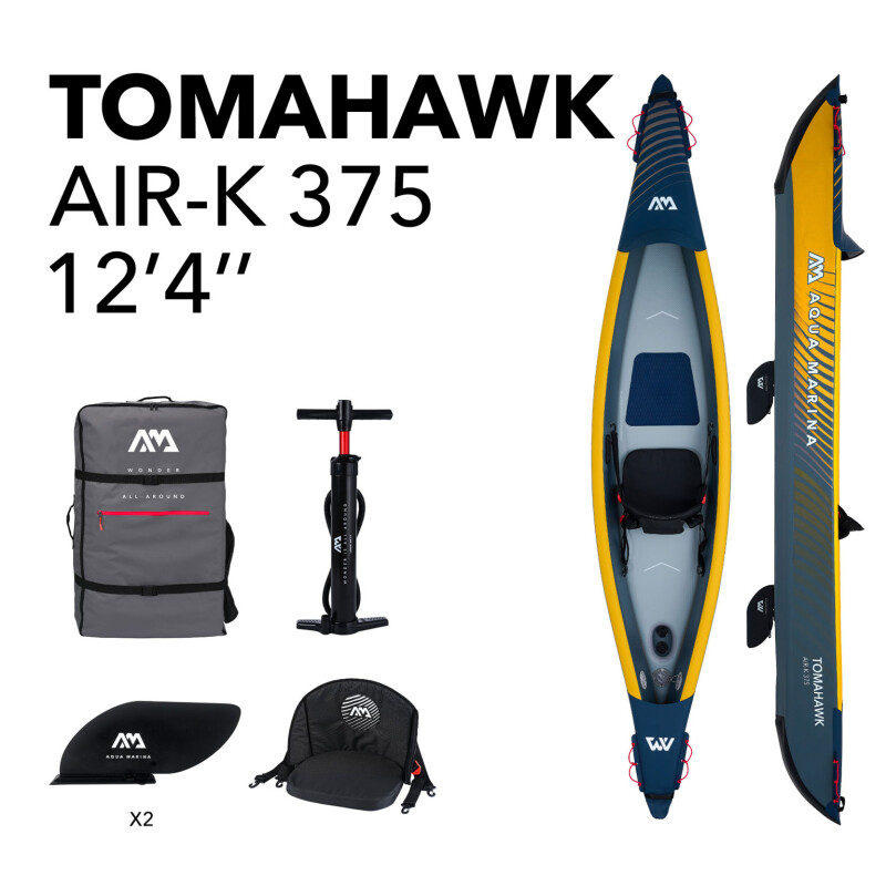 Pripučiamas kajakas su irklu Aqua Marina Tomahawk 375x72 cm AIR-K 375 (2023)