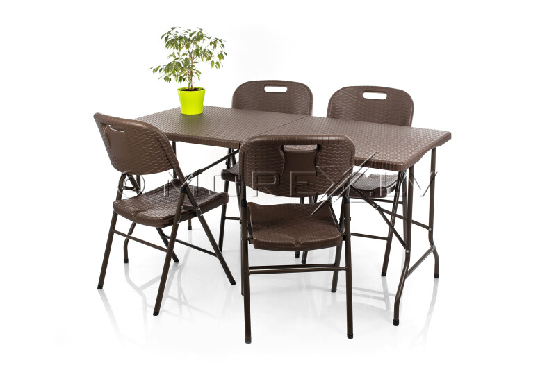 Folding table with a rattan design 152x70 cm + 4 chairs