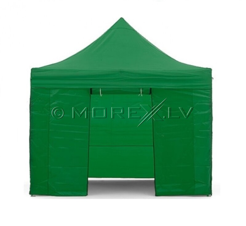 Pop Up Folding white awning 3x3 m + green roof and canopy walls (50x50x1.8 mm frame, N series)