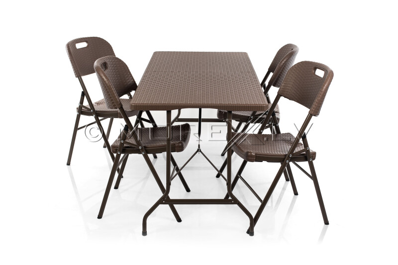 Folding table with a rattan design 152x70 cm + 4 chairs