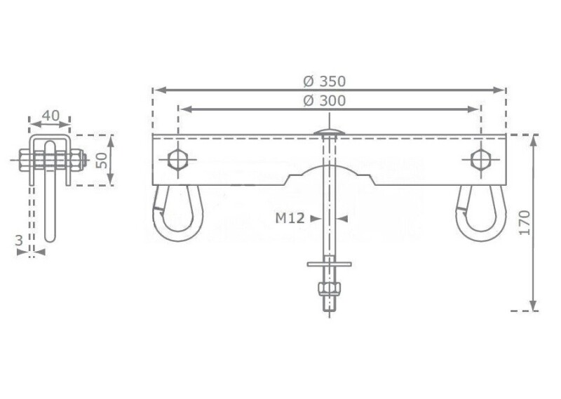 Tvirtinimo elementas dviguboms supynėms, 350x170x40 mm